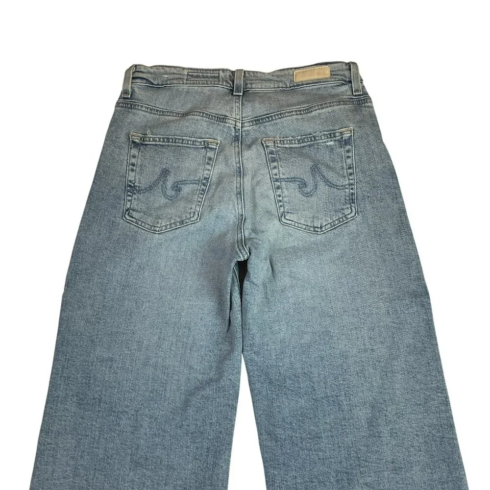 AG Saige Wide Leg Crop High Rise Fit Jeans Womens 27 Blue Raw Hem - Picture 6 of 12